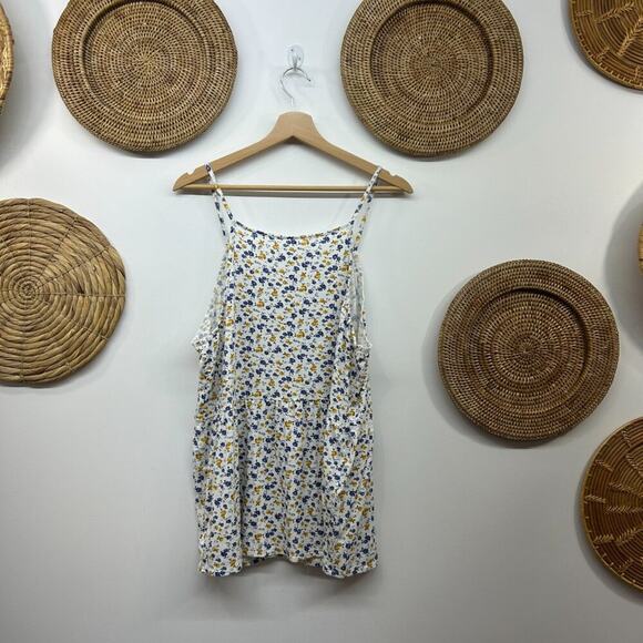 AEO American Eagle Blue White Flower Floral Print Sleeveless Tank Top XL - Picture 2 of 6